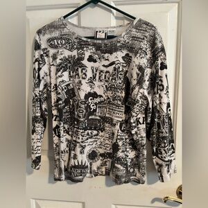 Vintage Take Two Clothing Co. Black & White Graphic Las Vegas Long Sleeve Shirt